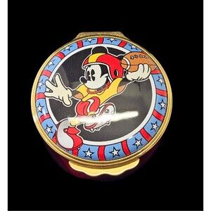 KSD Halcyon Days Enamels Disney 01/4976 Trinket Box American Football Mickey NEW